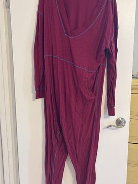 Plum One-Piece Jumpsuit with Contrast Stitching natural life medium 100% cotton